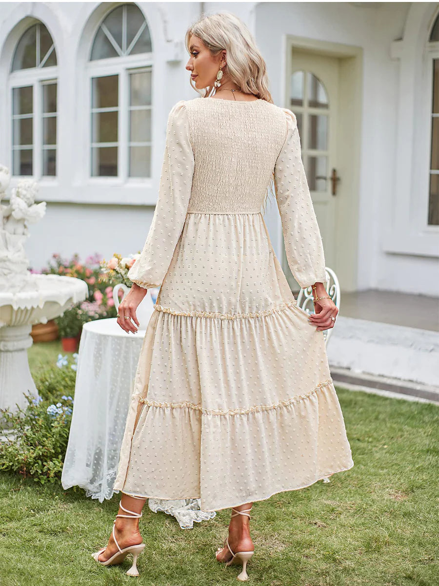 2026 Polka Dot Lock Trim High Waist Dress