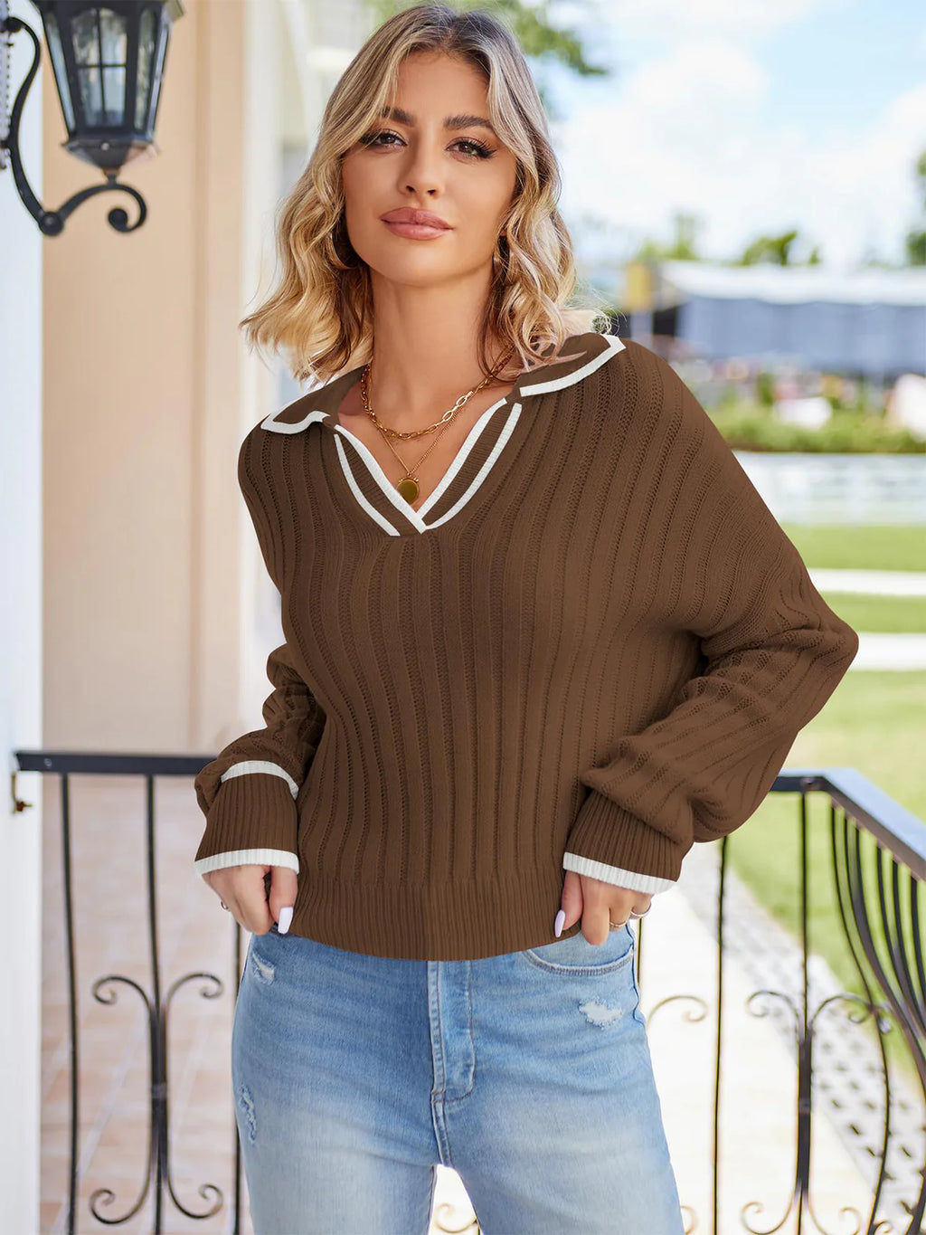 2026 Long Sleeve Polo Neck Sweater