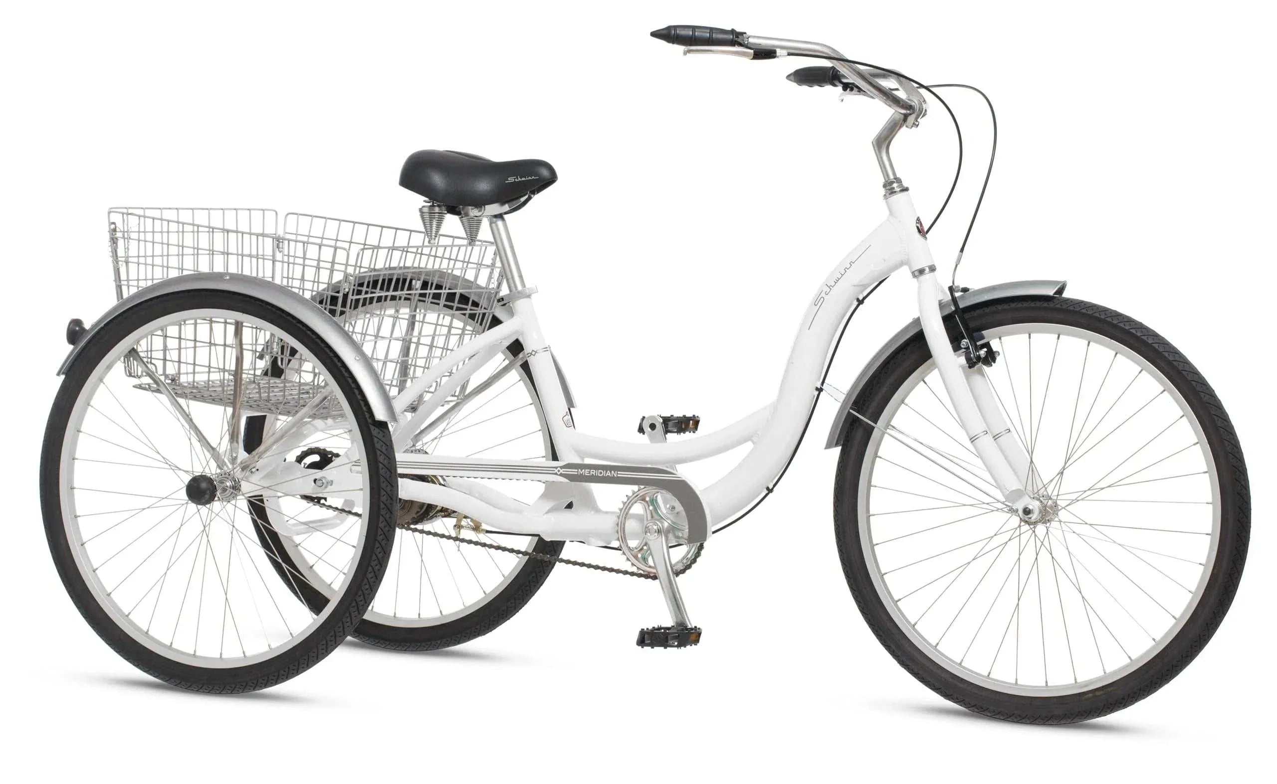 2026 2025 Schwinn Meridian Adult Tricycle, Men's and Women's Beach Cruiser, 26-inch Wheels, Low Step-Through, Wide Saddle, Folding Rear Basket.