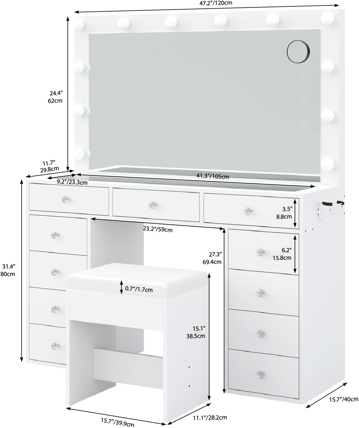 2026 New YANOSAKU Vanity Desk with Mirror, LED Lights & 11 Drawers