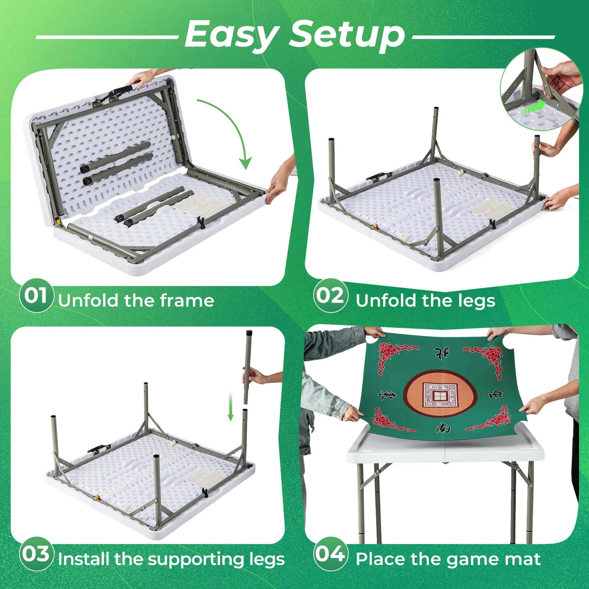 2026 Costway 35" Folding Mahjong Table with Cup Holders & Smooth Felt Mat Carrying Handle Green
