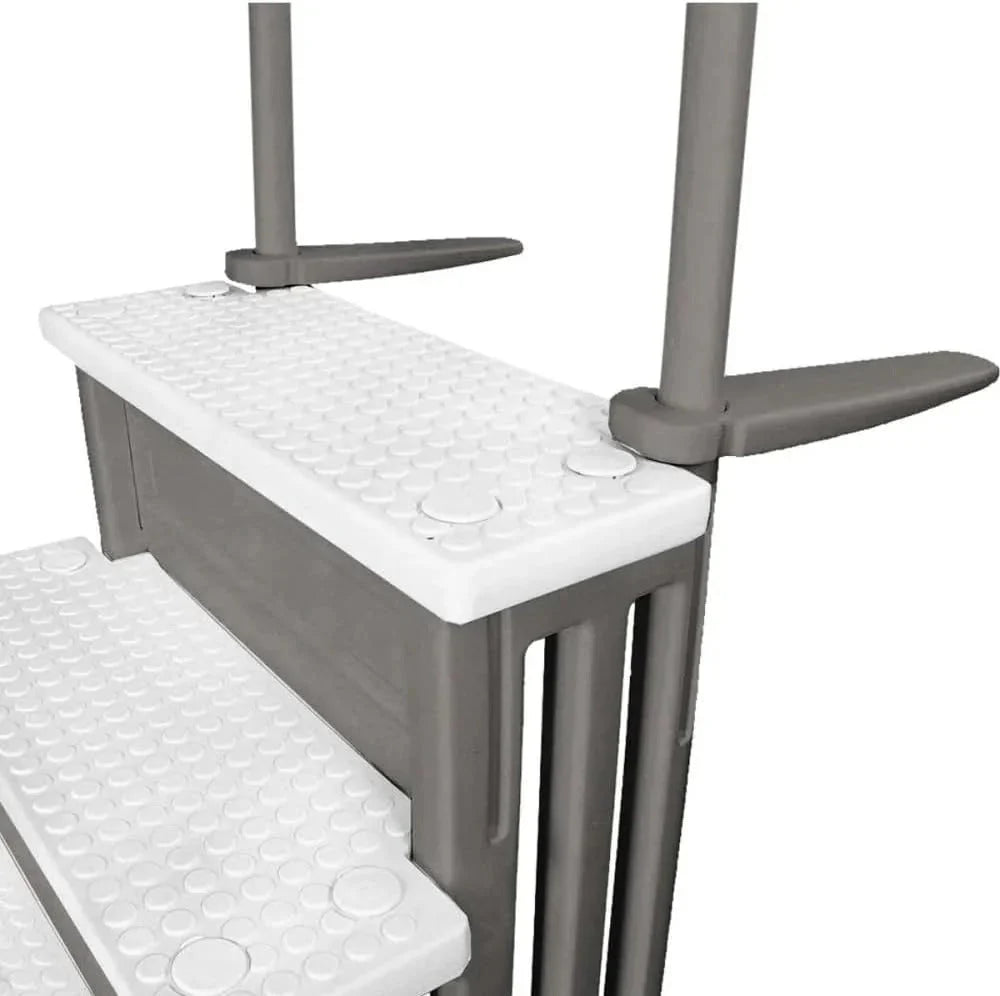 2026 Non-slip pool entrance steps | Gray | Suitable for above-ground pools | Can be installed on patios with a height of 122 to 137 cm | Maximum load capacity 136 kg