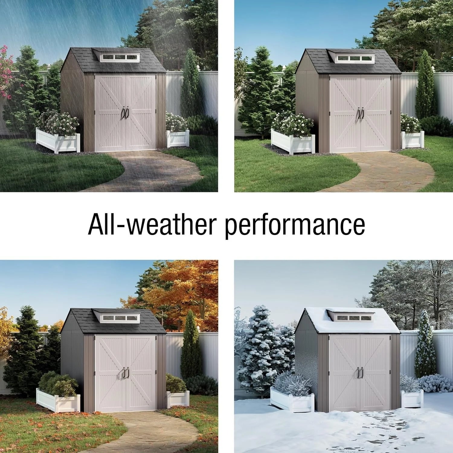 2026 Rubbermaid resin garden shed with floor (2.13 x 2.13 m), weatherproof, grey, for storing garden tools, lawnmowers, bicycles and pool accessories