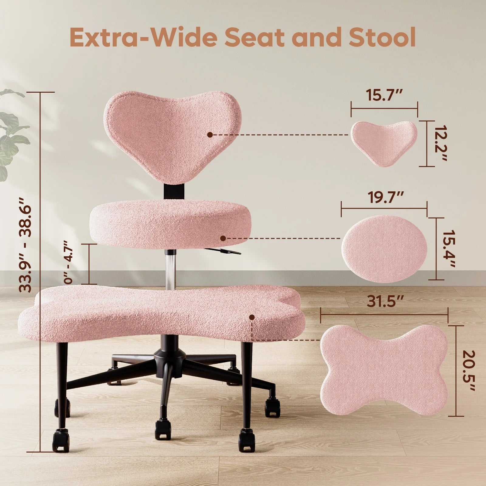 2026 Pinmoco Ergonomic Cross Legged Swivel Chair, Adjustable Height and Teddy Fabric, Meditation& ADHD Chair with Back Support, Home and Office, Off White