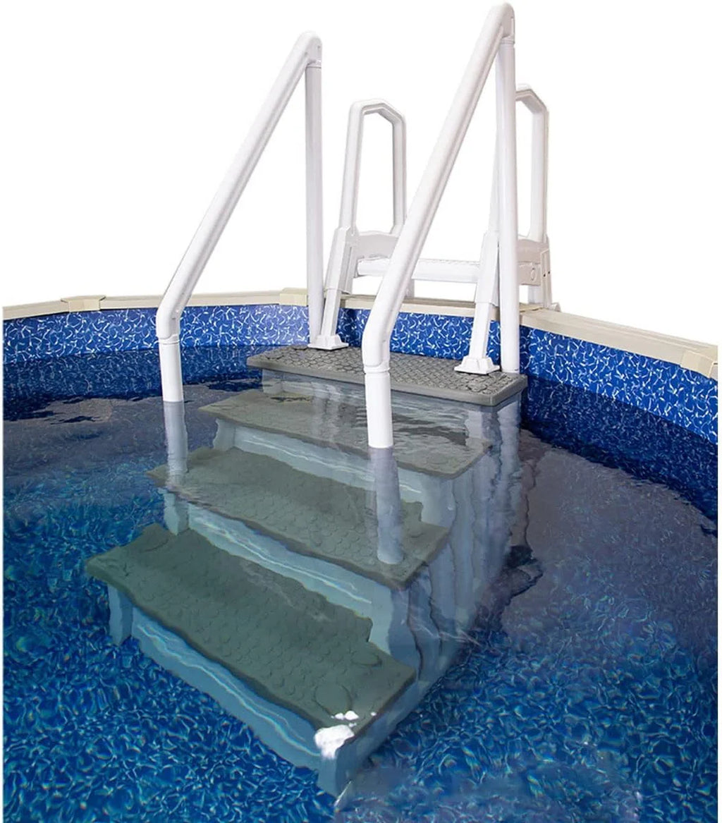 2026 Non-slip pool entrance steps | Gray | Suitable for above-ground pools | Can be installed on patios with a height of 122 to 137 cm | Maximum load capacity 136 kg