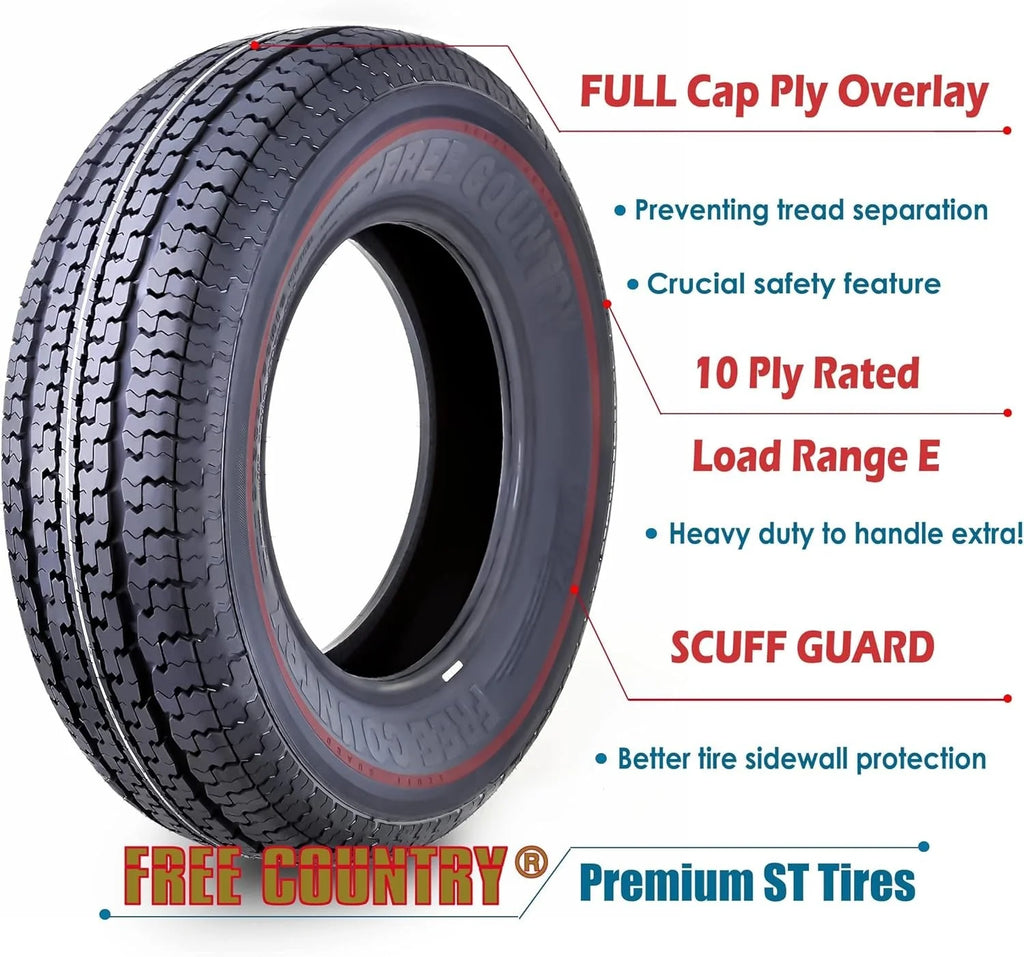 2026 Set of 4 heavy-duty trailer tires ST205/75R15 205 75 15 10-ply, load class E, steel-belted radial tires with abrasion protection
