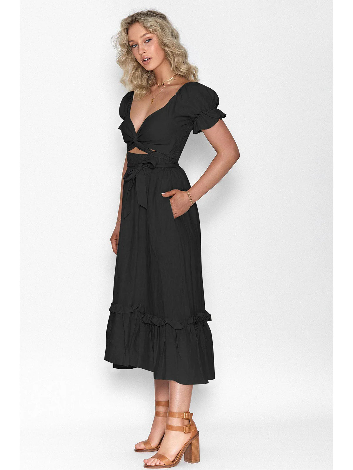 2026 Boho Tie-Waist Homecoming Dress