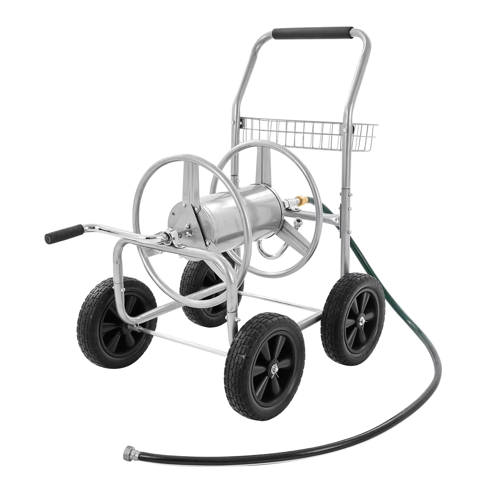 2026 VEVOR Hose Reel Cart, Hold Up to 250 ft of 5/8???? Hose, Garden Water Hose Carts Mobile Tools with 4 Wheels, Heavy Duty Powder-coated Steel Outdoor Planting with Storage Basket, for Garden, Yard, Lawn