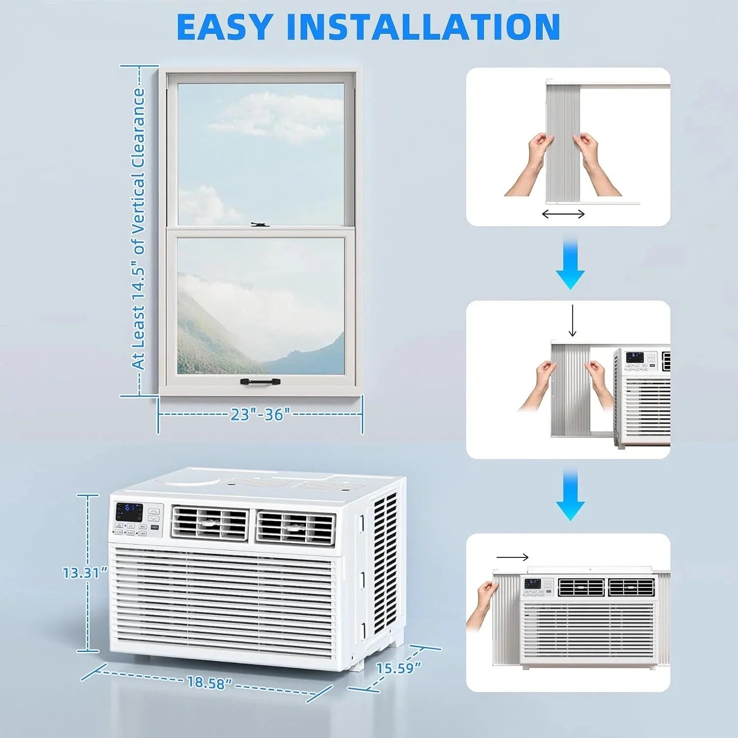 2026 Antarctic Star 12,000 BTU U-shaped window air conditioner, cools rooms up to 550 square feet with 6 modes, 24-hour timer, ultra-quiet window air conditioner