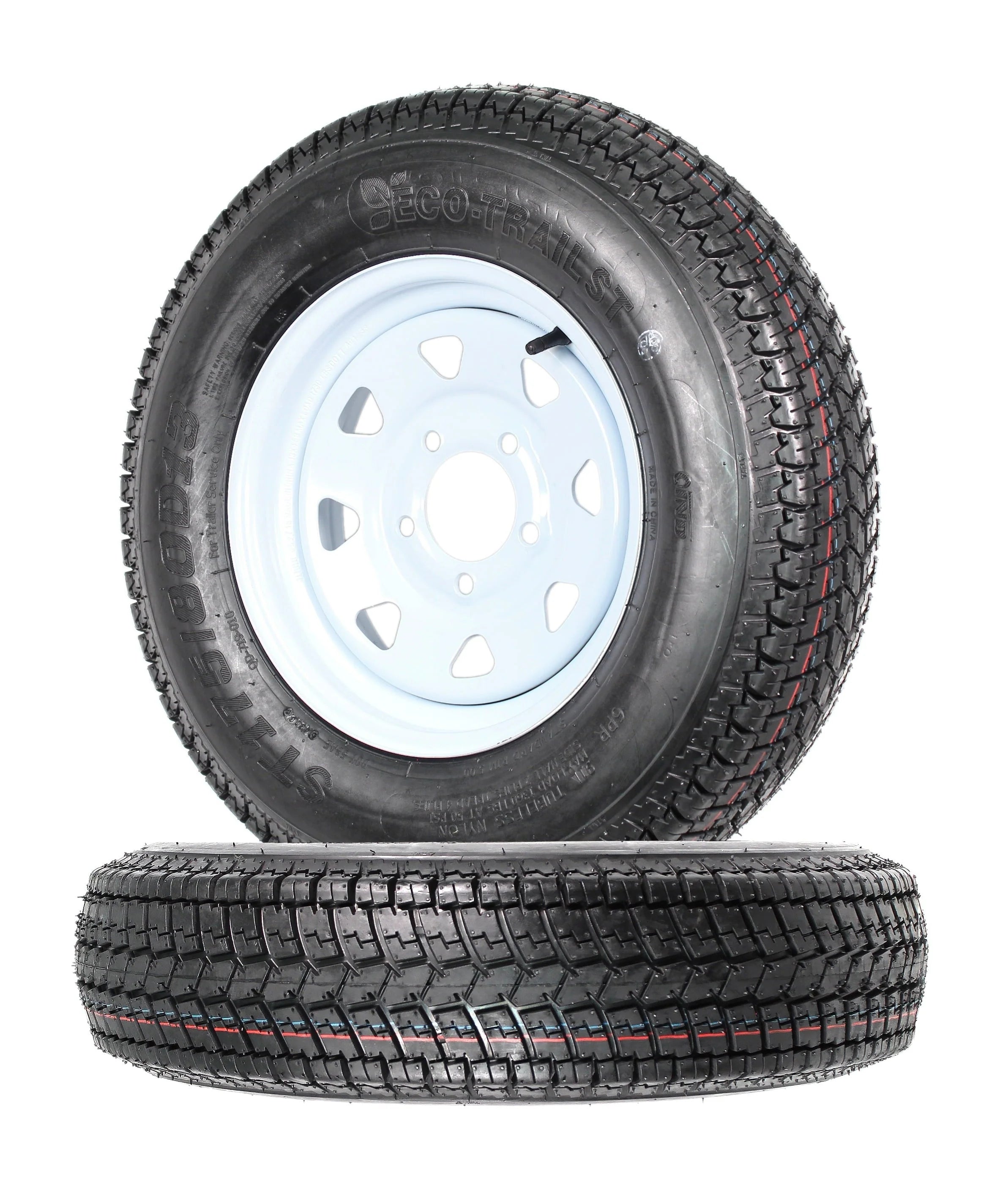 2026 2-pack trailer tires and rims ST175/80D13 175/80 13 B78-13 LRC 5-hole white spoked wheel