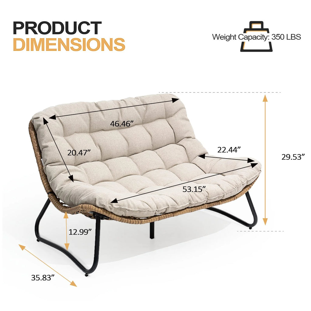 2026 Crestlive Products Patio Loveseat, All-Weather Rattan Large Furniture with Soft Cushions, Outdoor Loveseat for Balcony, Poolside, Backyard (Beige)