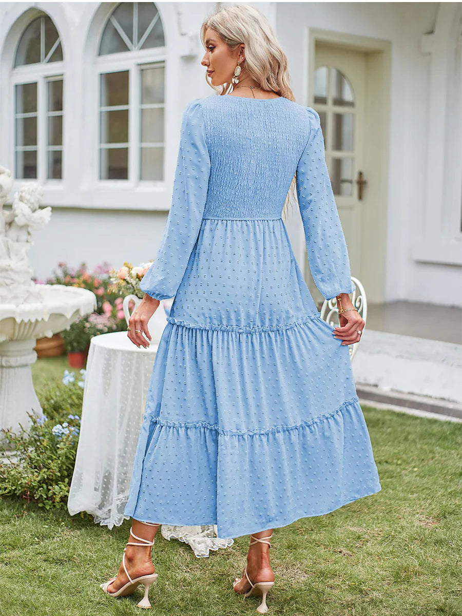 2026 Polka Dot Lock Trim High Waist Dress