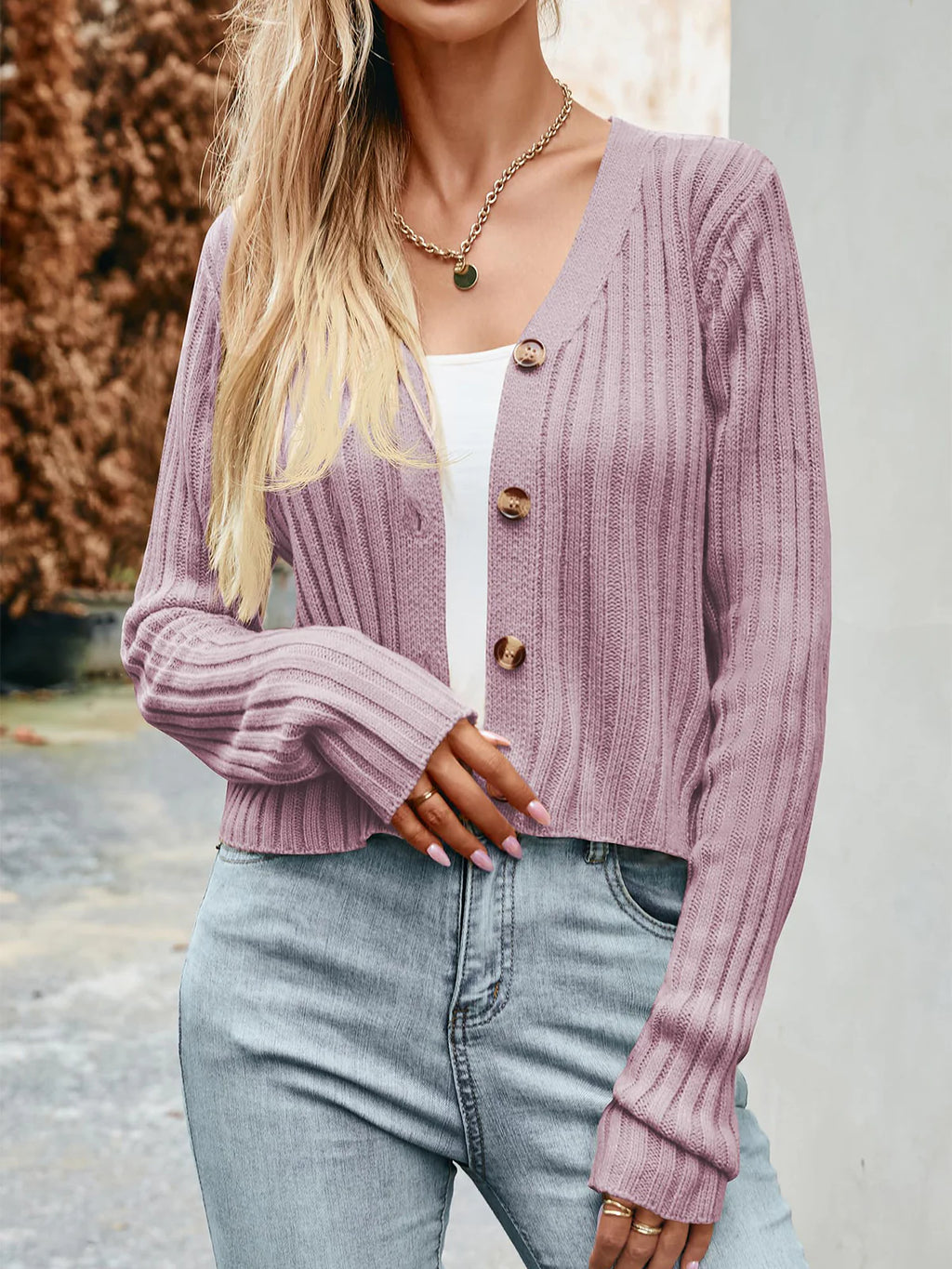 2026 Ribbed Button Cardigan
