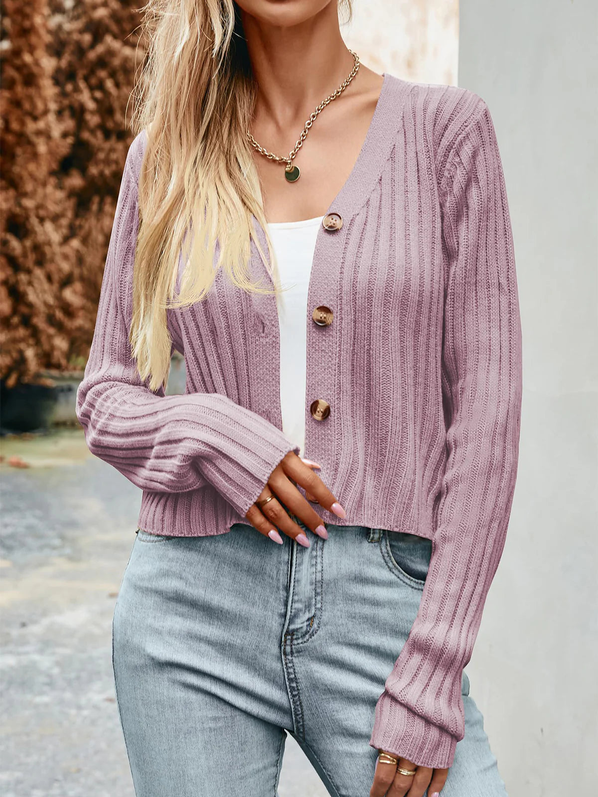2026 Ribbed Button Cardigan