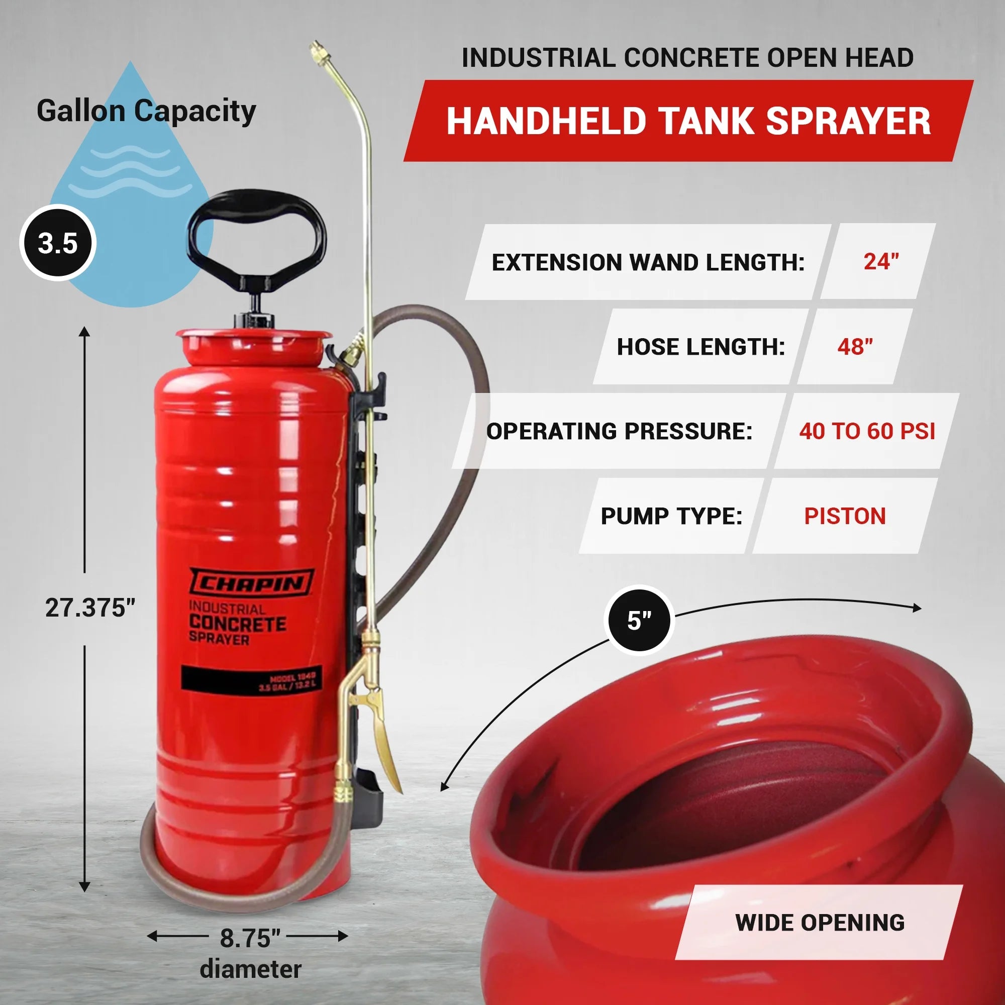 2026 Chapin 1949 3.5 Gallon Tri-Poxy Industrial Concrete Open Head Tank Sprayer