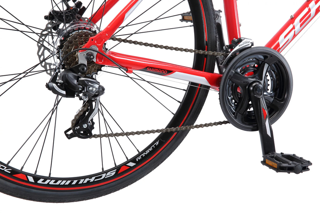 2026 Schwinn Kempo Hybrid Bike, 700c Wheels, 21 Speeds, Mens Frame, Red