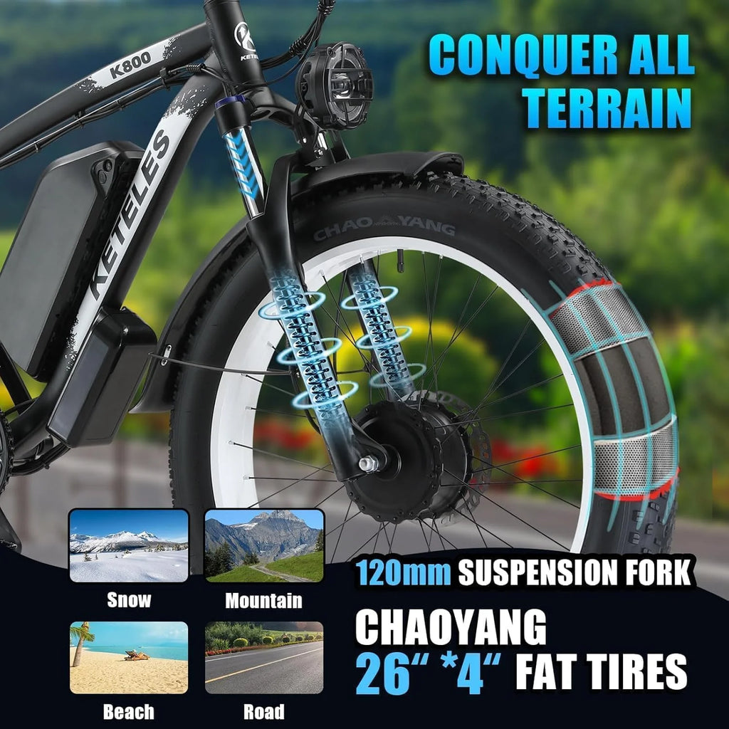 2026 KETELES Electric Bike for Adults, Peak 4000W Dual Motor Ebike��26" Fat Tire Electric Mountain bike,  48V 23AH Removable Battery UL 2849.