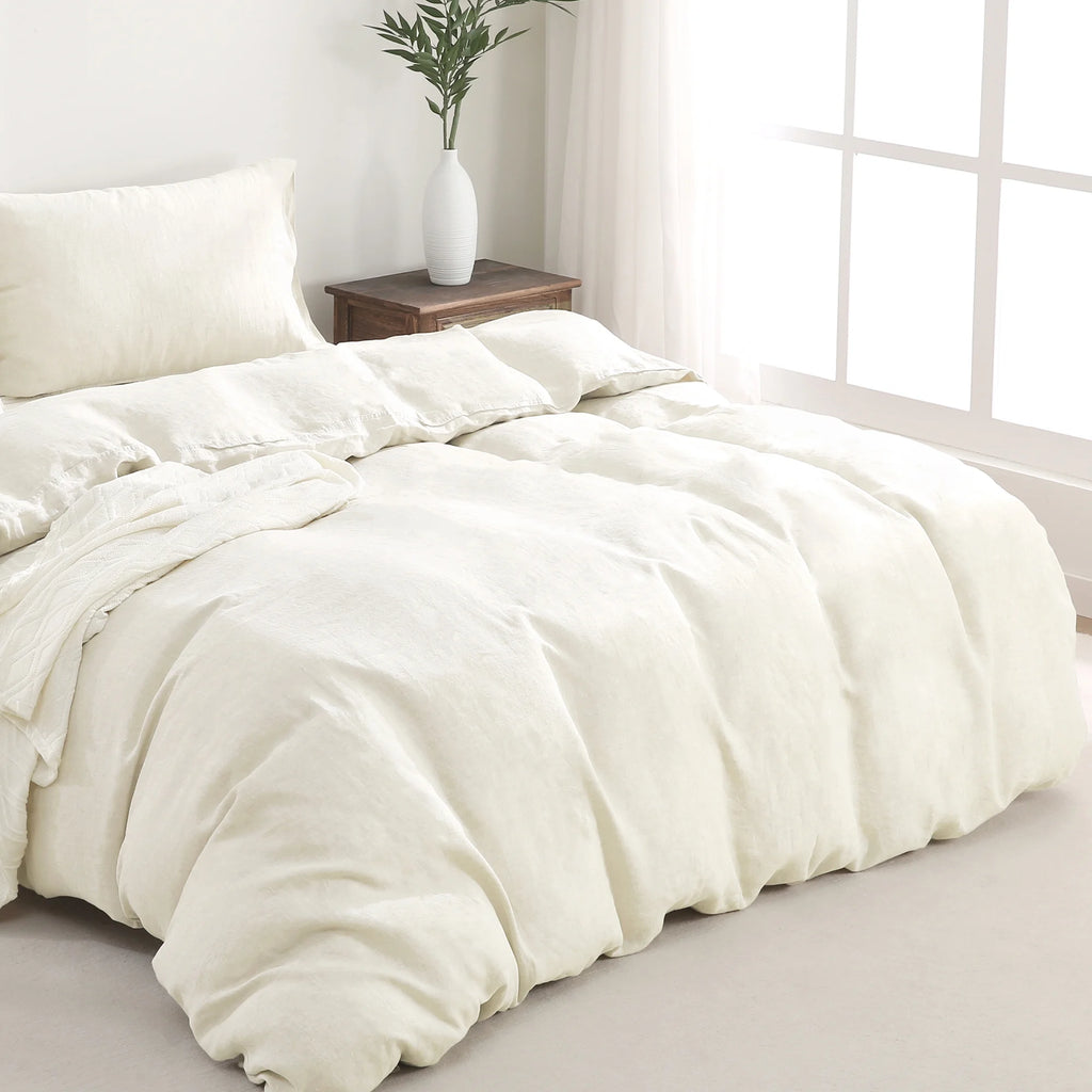 2026 100% Pure Linen Duvet Cover with Button Closure and Corner Ties Soft & Breathable - Natural Full/Queen
