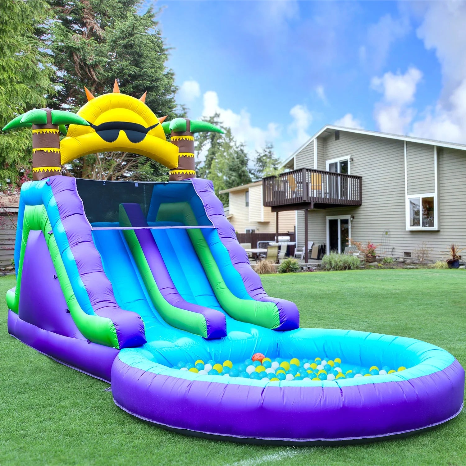 2026 Relunch 26FT Inflatable Double Water Slide for Kids & Adults, PVC Inflatable Water Park with Blower, Giant Splash Pool for Backyard & Outdoor Fun, 26'L x 12'W x 14'H