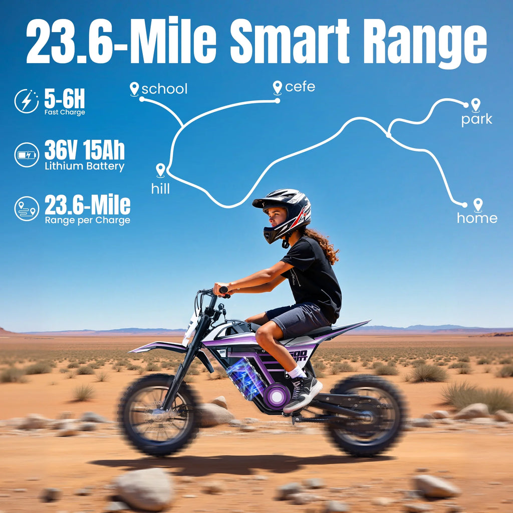 2026 QEASET electric dirt bike, 500W kids dirt bike for Boys Girls Age 8-14, Blue