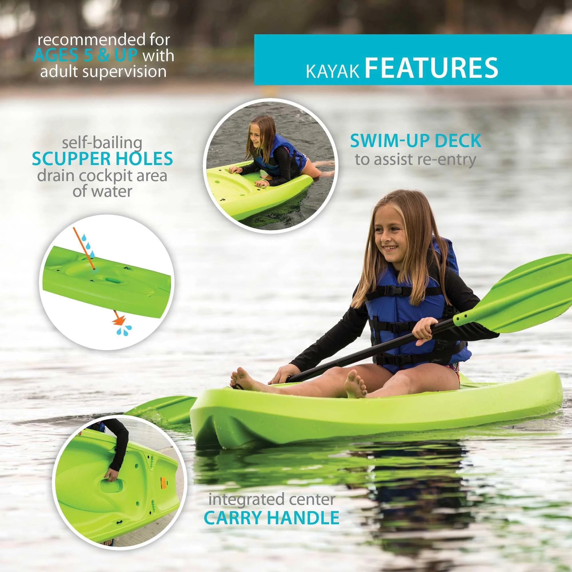 2026 Lifetime Recruit 6.5 ft Youth Sit-on-Top Kayak, Lime Green (90765)