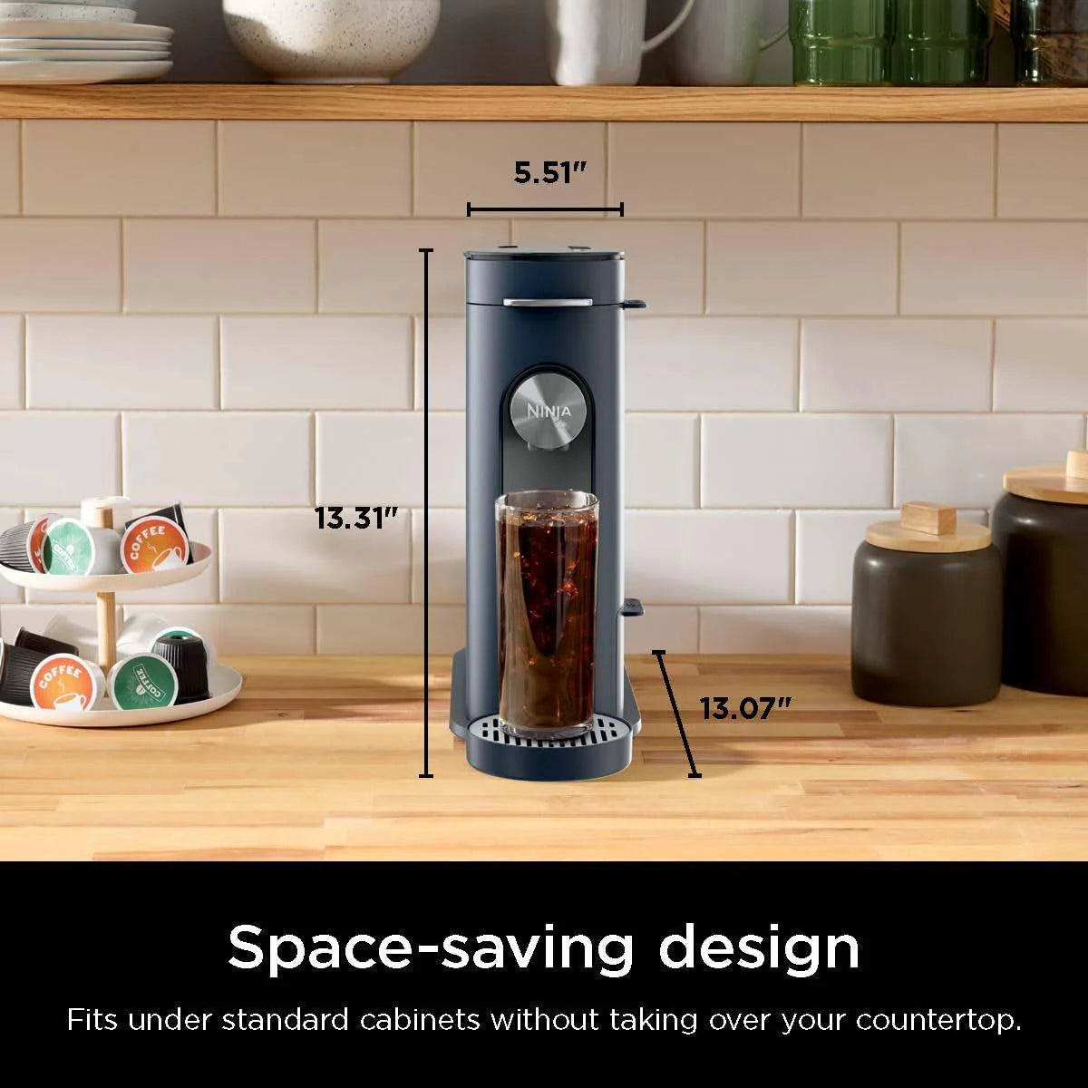 2026 Ninja Pods & Grounds Single-Serve Coffee Maker, K-Cup Pod Compatible, Brews Grounds, Compact Design, 56-oz. Reservoir, 6-oz. Cup to 24-oz. Travel Mug Brew Sizes, Iced Coffee Maker, Stone, PB041ST