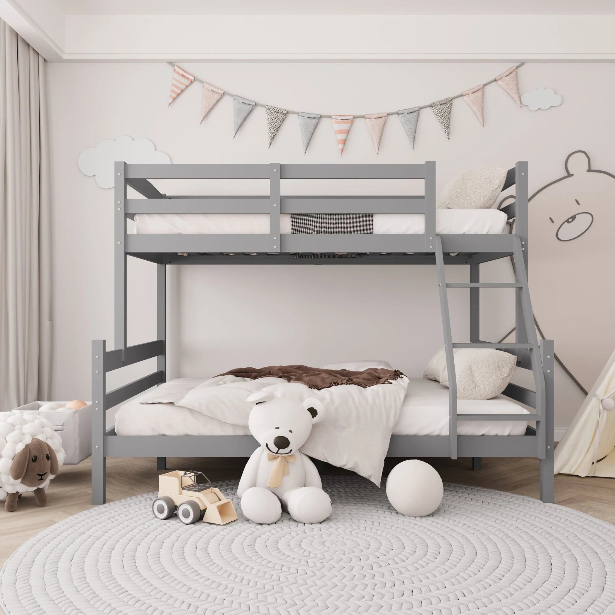 2026 Solid Wood Twin Over Full Bunk Bed with Storage Drawers | Space-Saving Pine Kids Bed