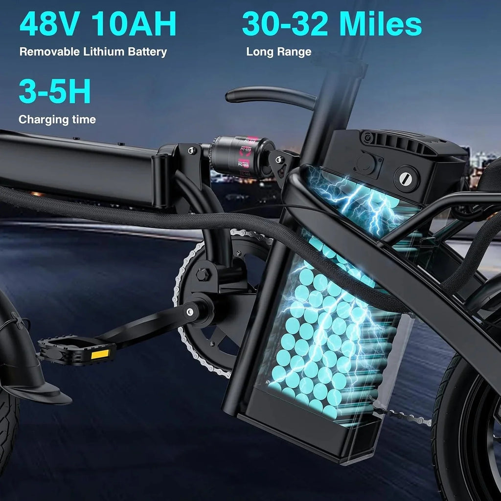 2026 Electric bicycle for adults and teenagers, foldable e-bike for commuters and city use, foldable e-bike motor 48V 24MPH