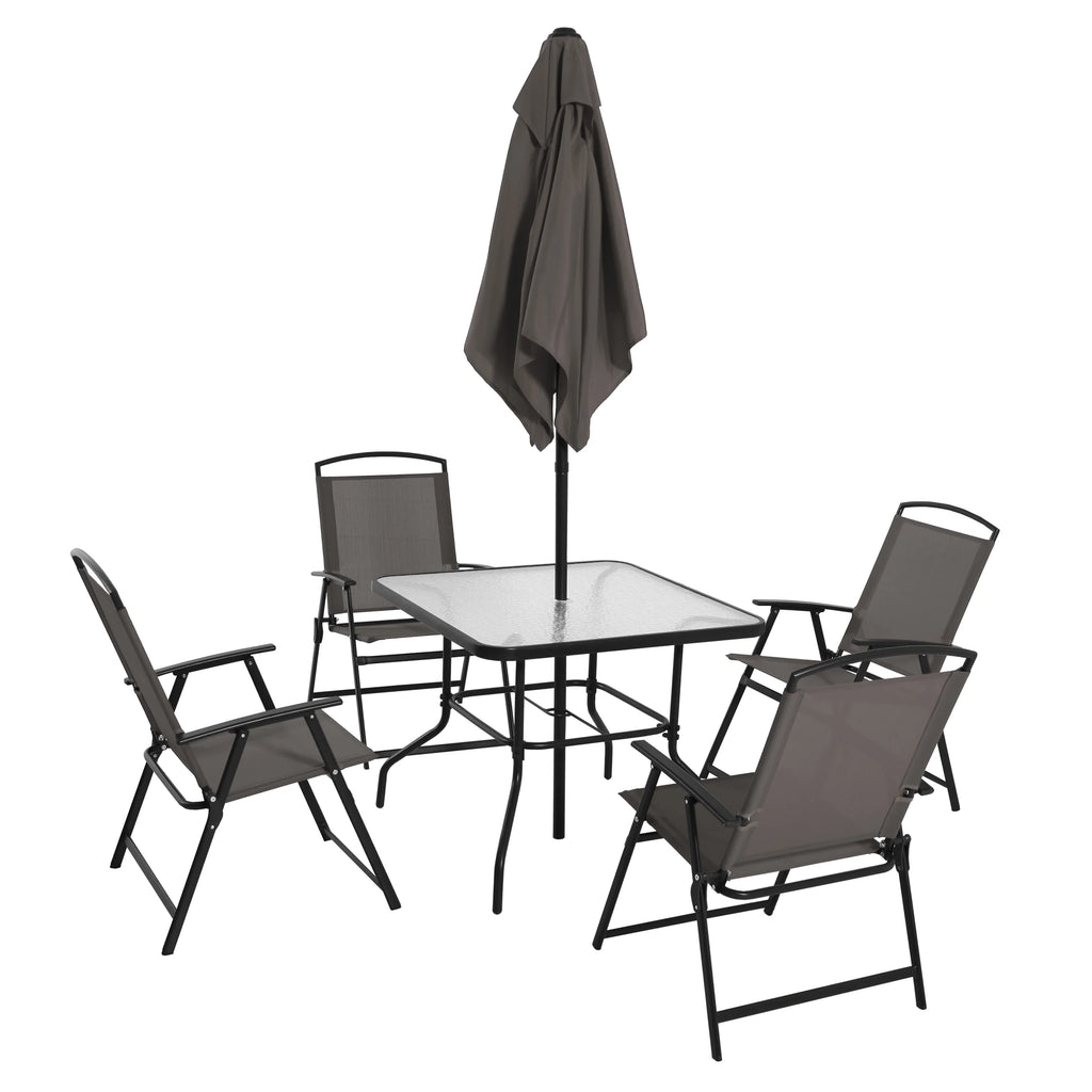 2026 Mainstays Albany Lane Steel 6-Piece Outdoor Patio Dining Set with Umbrella, Red