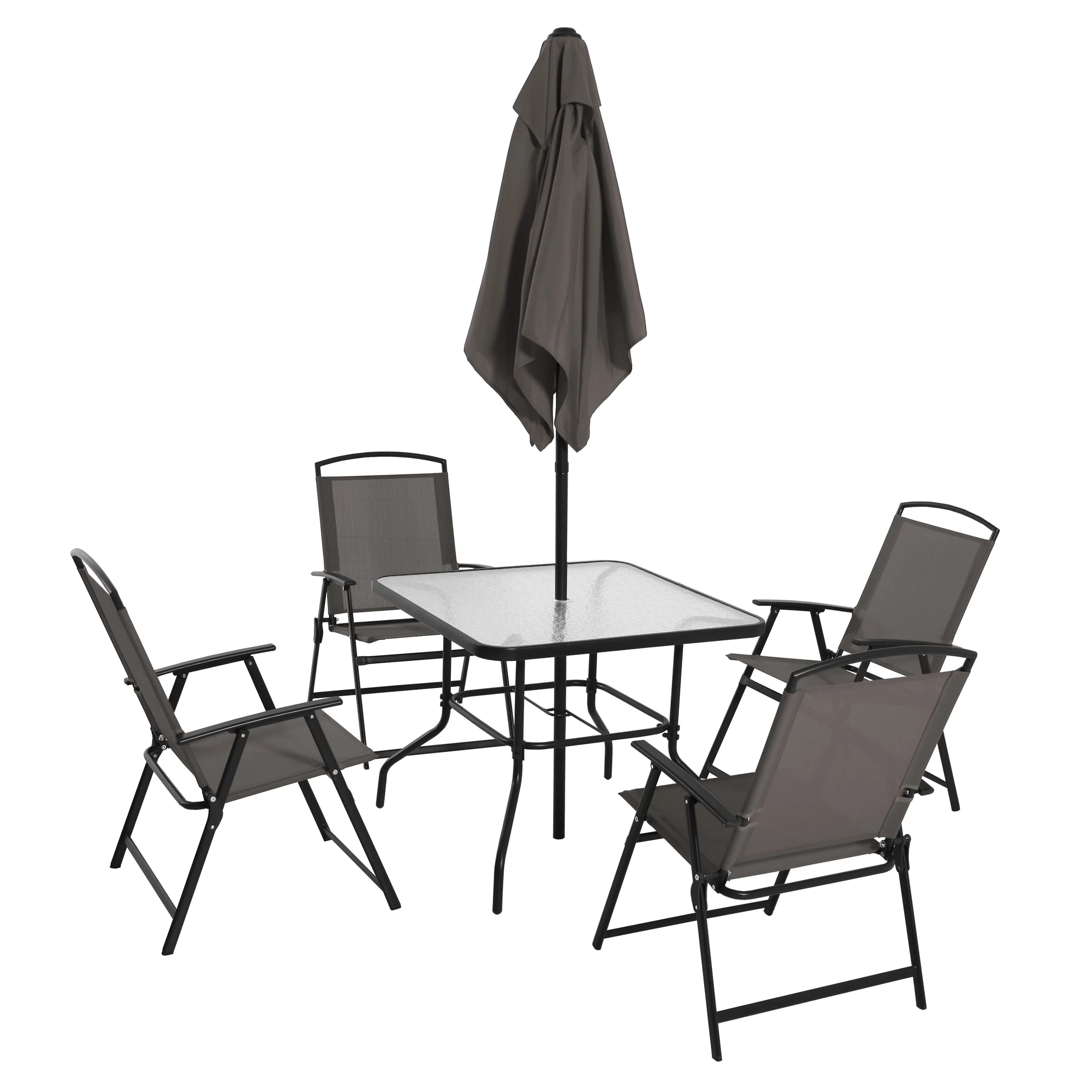 2026 Mainstays Albany Lane Steel 6-Piece Outdoor Patio Dining Set with Umbrella, Red