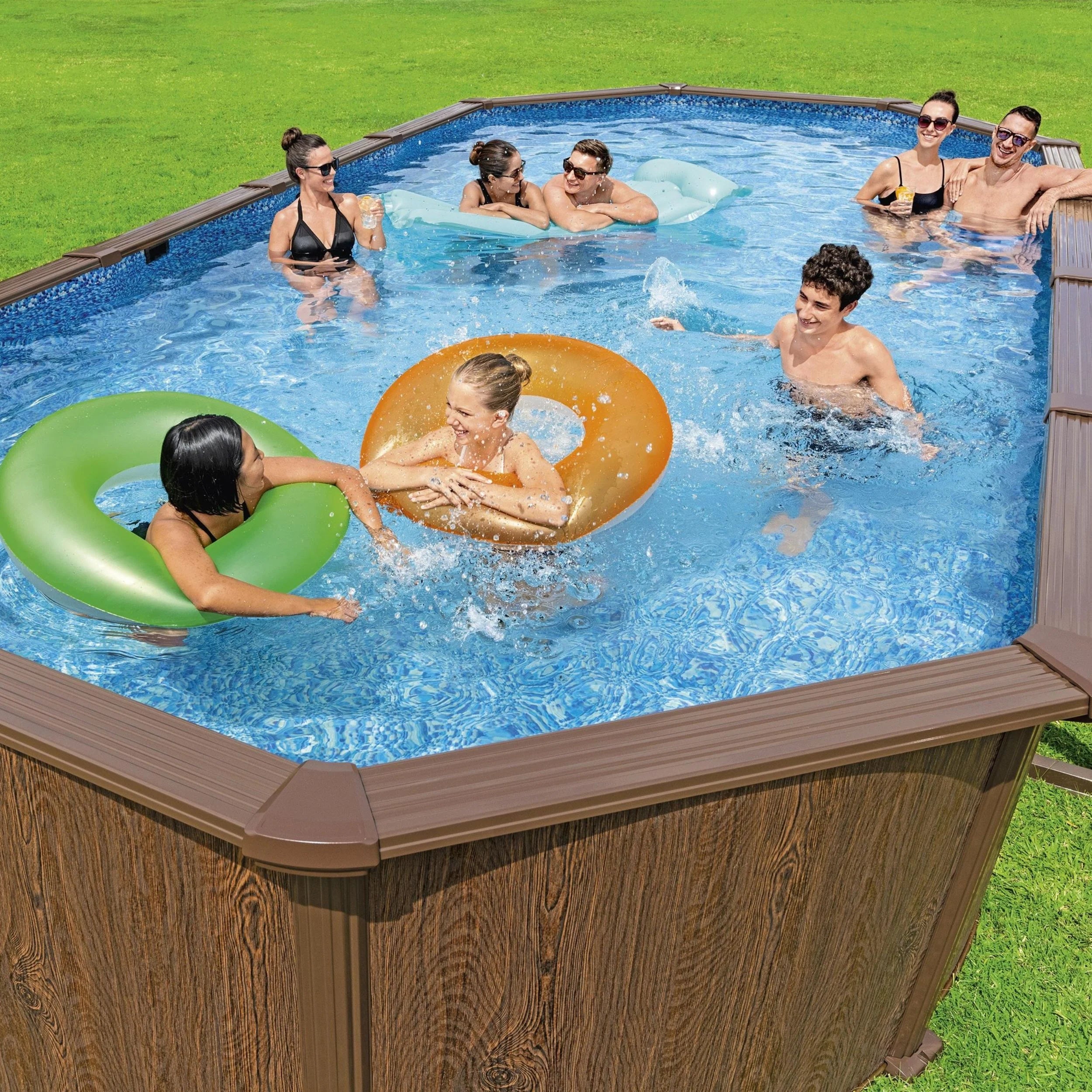 24ft x 52in Wood Print Oval Hydrium Steel Above Ground Pool Set