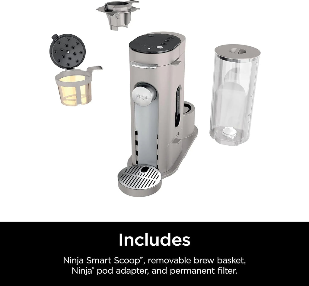 2026 Ninja Pods & Grounds Single-Serve Coffee Maker, K-Cup Pod Compatible, Brews Grounds, Compact Design, 56-oz. Reservoir, 6-oz. Cup to 24-oz. Travel Mug Brew Sizes, Iced Coffee Maker, Stone, PB041ST