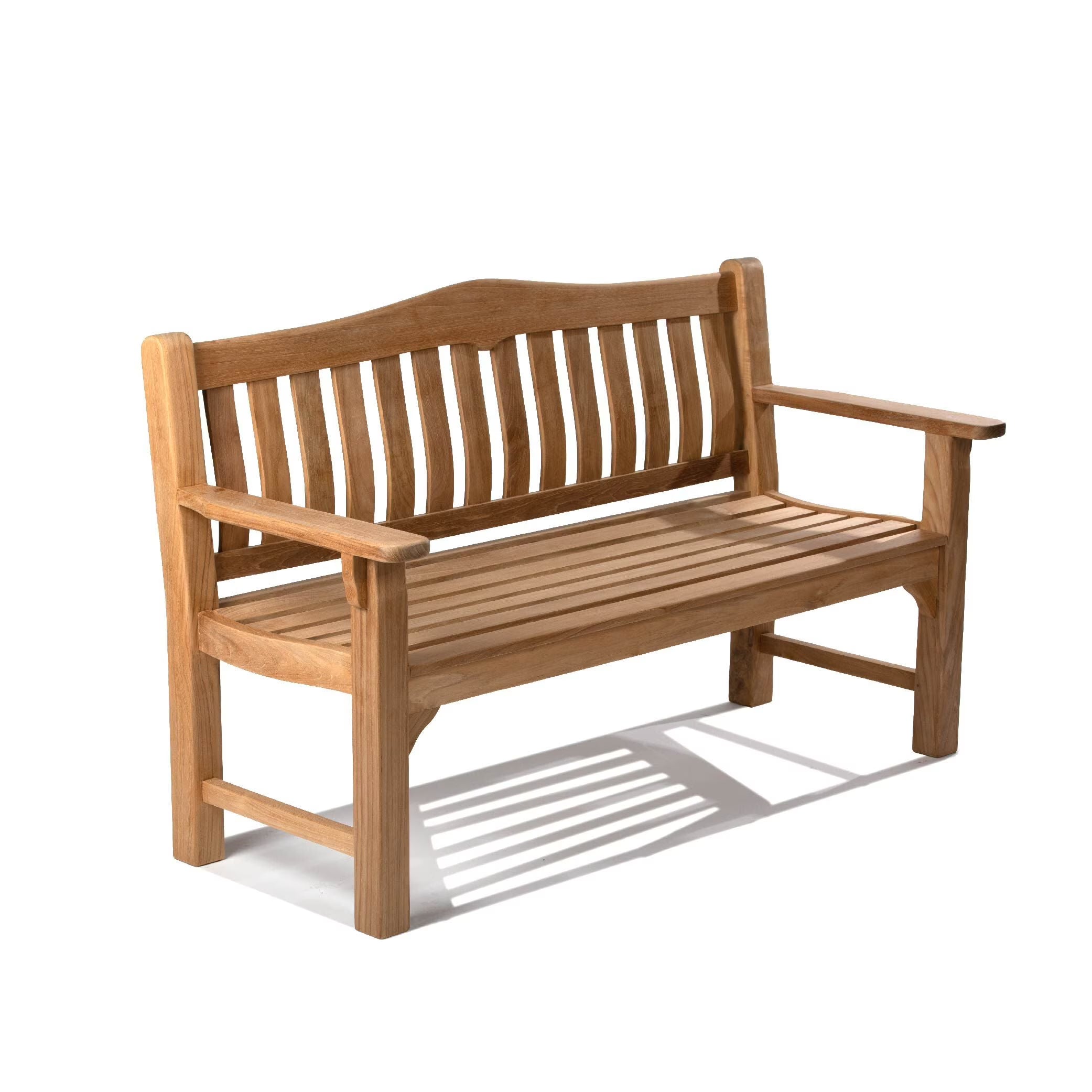 2026 Ash & Ember Hawthorne Grade A Teak 53" Bench, Seats 2 People Comfortably, Weather Resistant Indoor Outdoor Solid Wood Patio Furniture with Tightly Spaced Slats, Bowed Back, Armrests