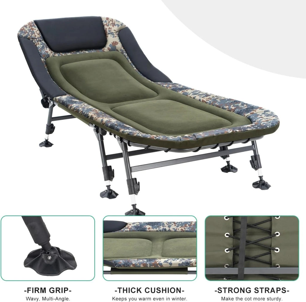 2026 Camping Cots for Adults 330Lbs with Carry Bag, Heavy Duty Folding Bed with Soft Padded Cushion, Portable Military Cot for Hunting, 180° Adjustable Reclining Outdoor Lounger