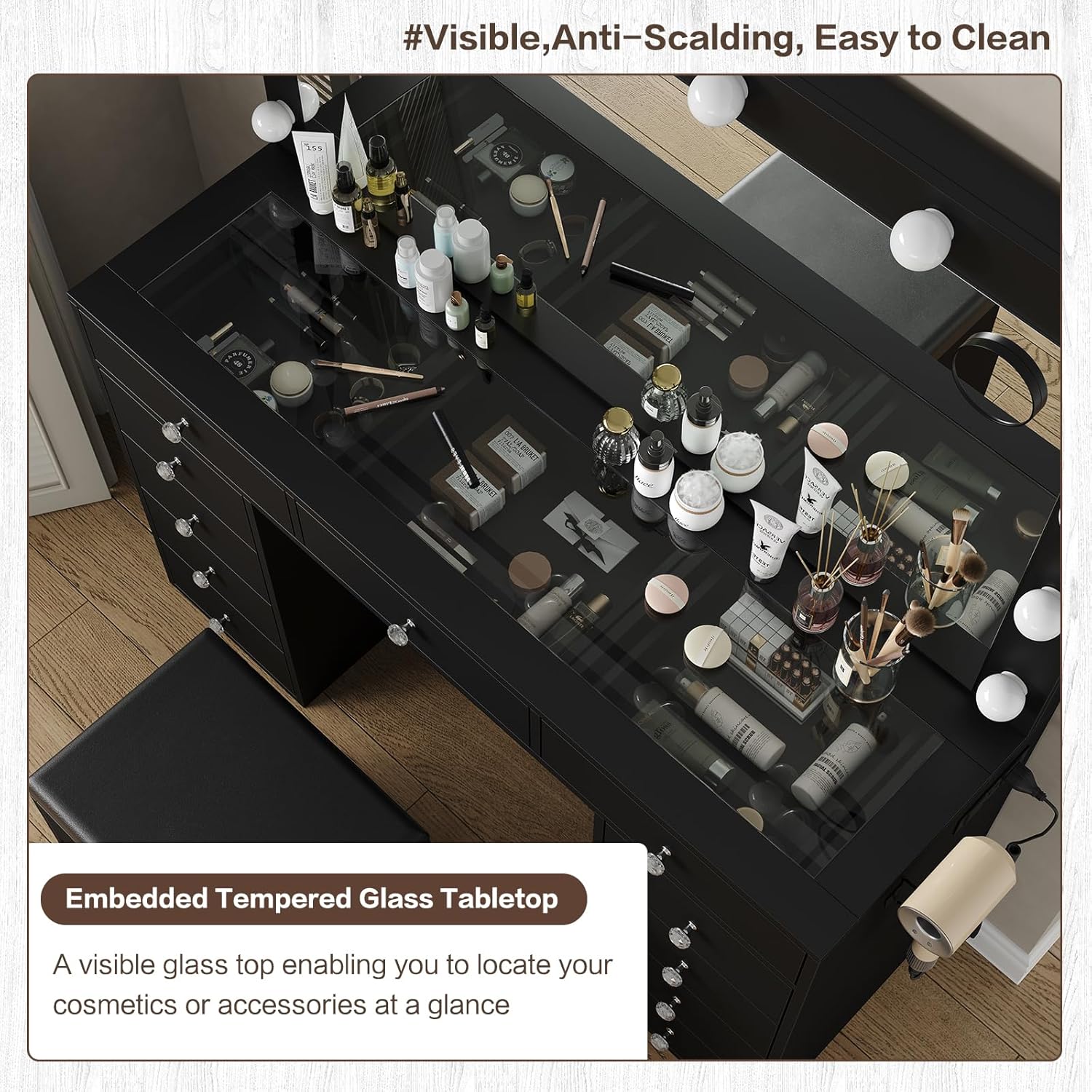 2026 New YANOSAKU Vanity Desk with Mirror, LED Lights & 11 Drawers