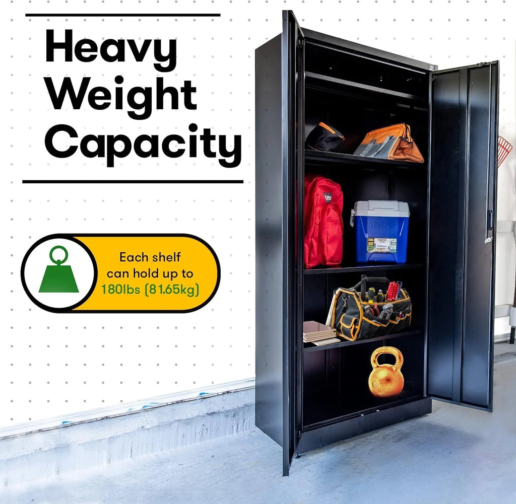 2026 Heavy Duty Metal Garage Locker - 71 "tall large steel multipurpose locker with adjustable shelves and door locks - black and silver
