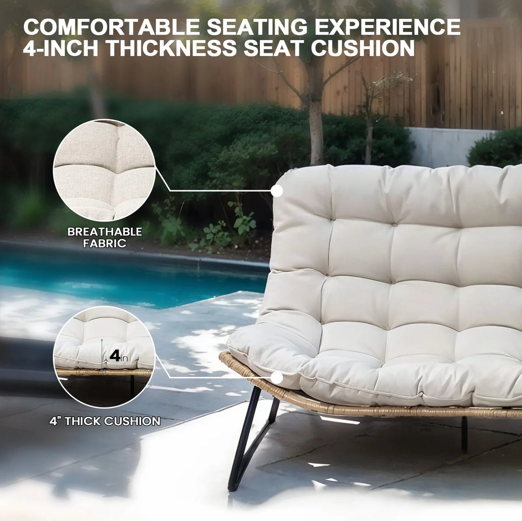 2026 Crestlive Products Patio Loveseat, All-Weather Rattan Large Furniture with Soft Cushions, Outdoor Loveseat for Balcony, Poolside, Backyard (Beige)