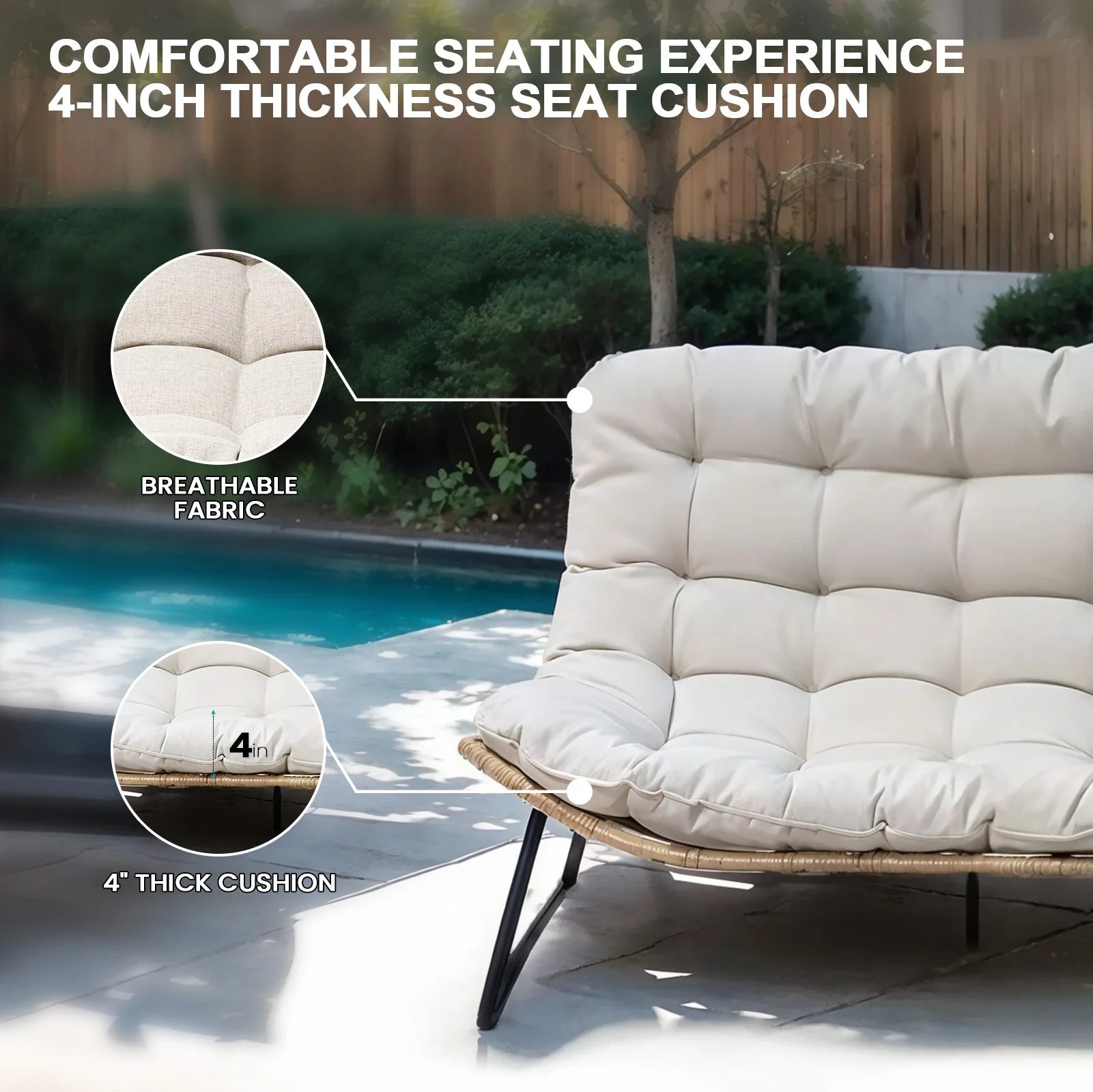 2026 Crestlive Products Patio Loveseat, All-Weather Rattan Large Furniture with Soft Cushions, Outdoor Loveseat for Balcony, Poolside, Backyard (Beige)