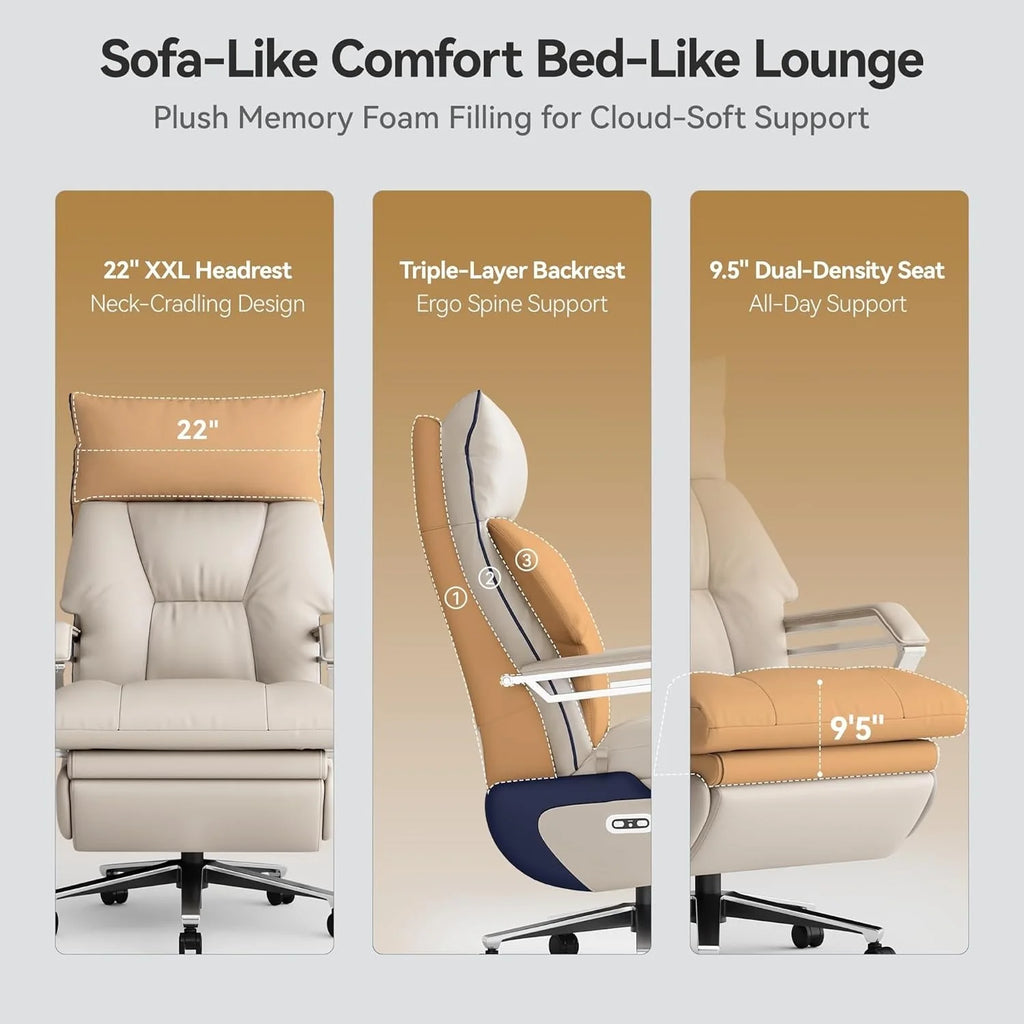 2026 M80 executive chair with two motors and footrest, for tall and heavy people, up to 190 kg, beige