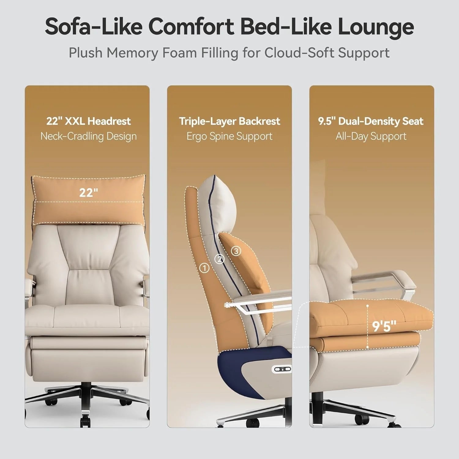 2026 M80 executive chair with two motors and footrest, for tall and heavy people, up to 190 kg, beige