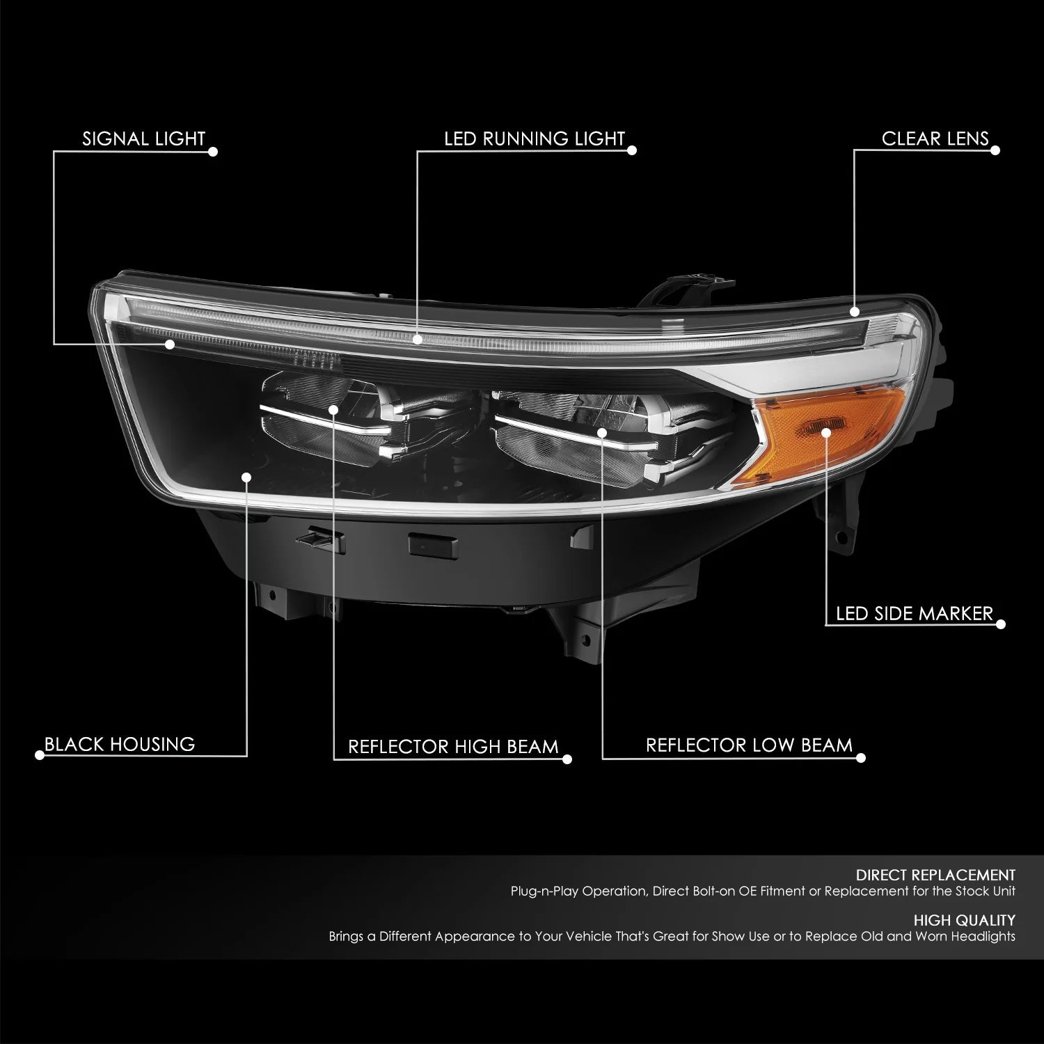 Factory Style Left Side Headlight20-24 Ford Explorer