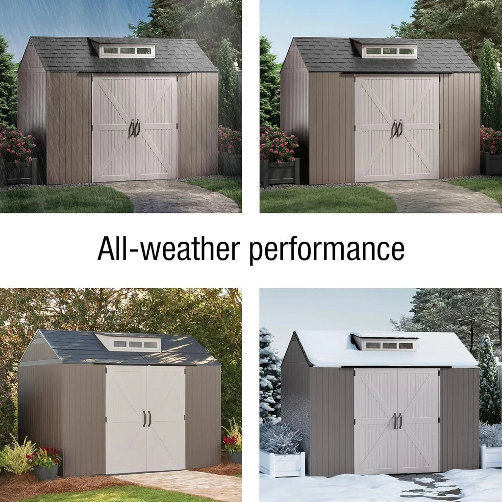 2026 Rubbermaid resin garden shed with floor (2.13 x 2.13 m), weatherproof, grey, for storing garden tools, lawnmowers, bicycles and pool accessories