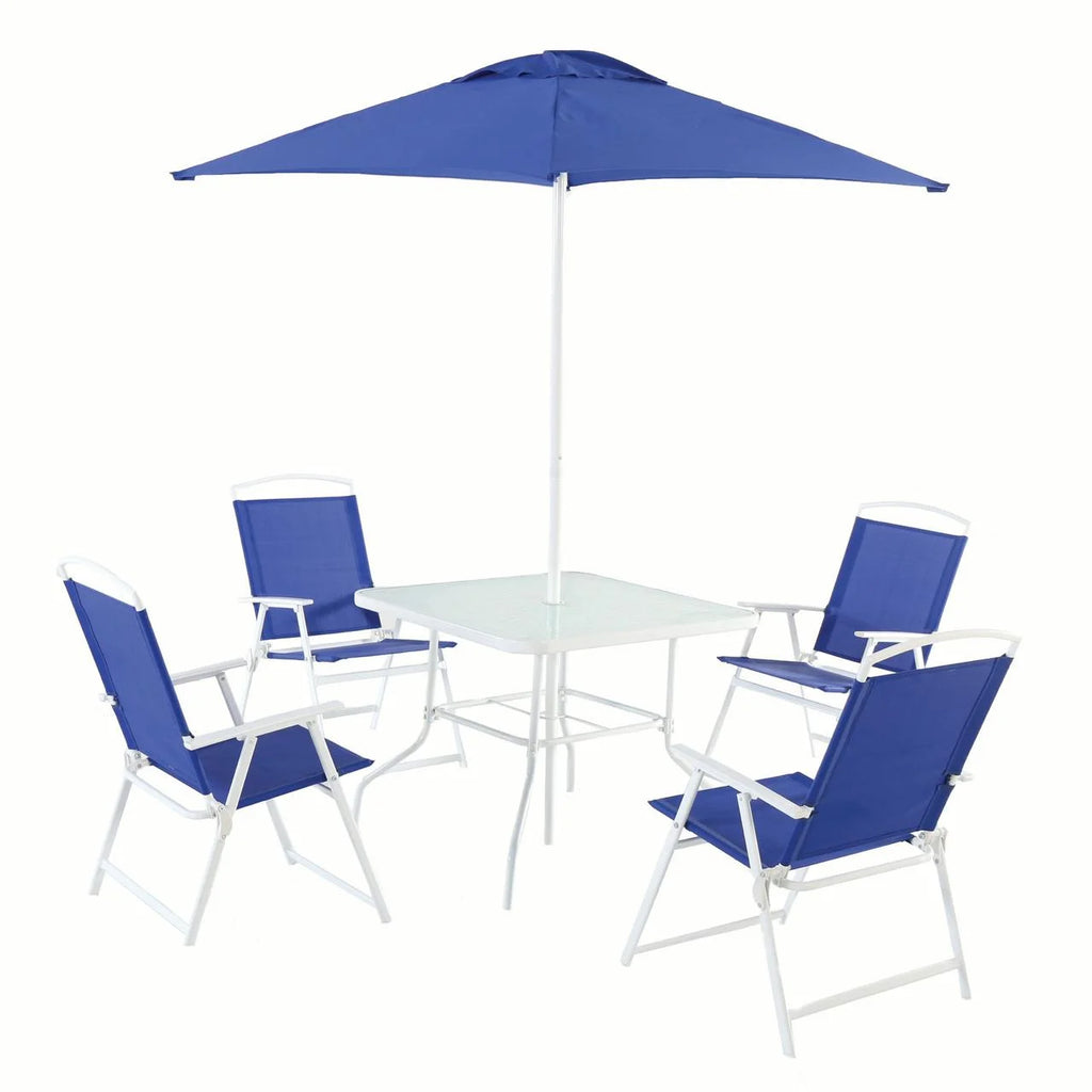 2026 Mainstays Albany Lane Steel 6-Piece Outdoor Patio Dining Set with Umbrella, Red