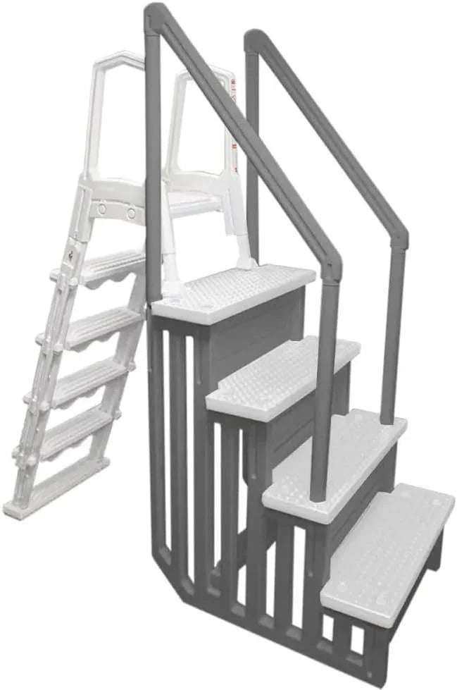 2026 Non-slip pool entrance steps | Gray | Suitable for above-ground pools | Can be installed on patios with a height of 122 to 137 cm | Maximum load capacity 136 kg