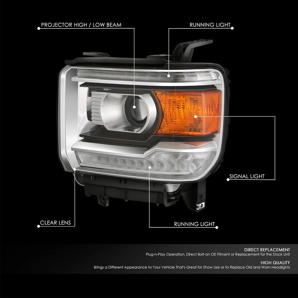 Factory Style Left Side Headlight14-18 GMC Sierra 1500, 15-19 2500 3500 HD