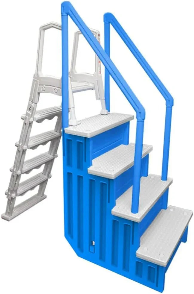 2026 Non-slip pool entrance steps | Gray | Suitable for above-ground pools | Can be installed on patios with a height of 122 to 137 cm | Maximum load capacity 136 kg