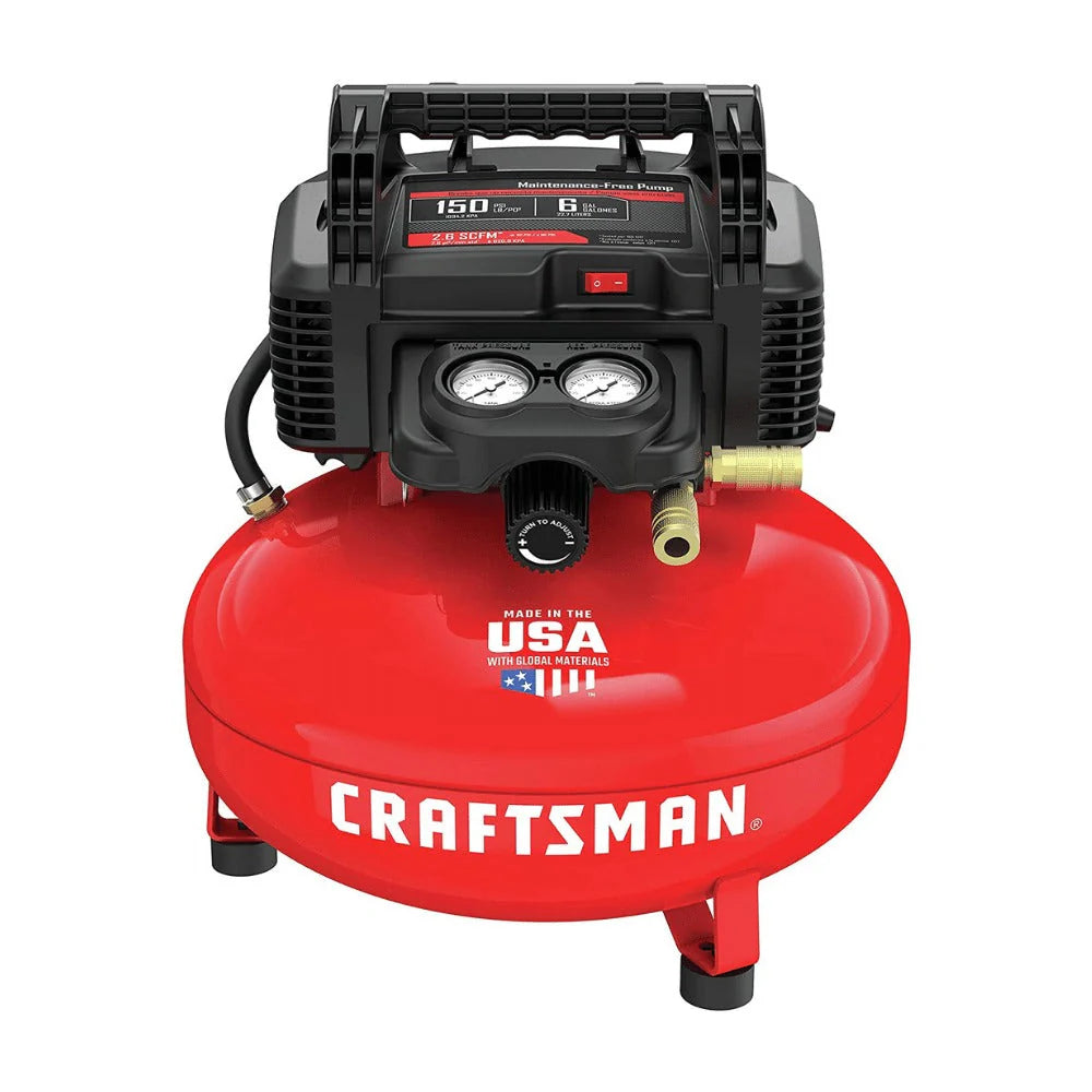 2026 Craftsman 6-gallon pancake air compressor, oil-free, 150 PSI, portable with accessory kit